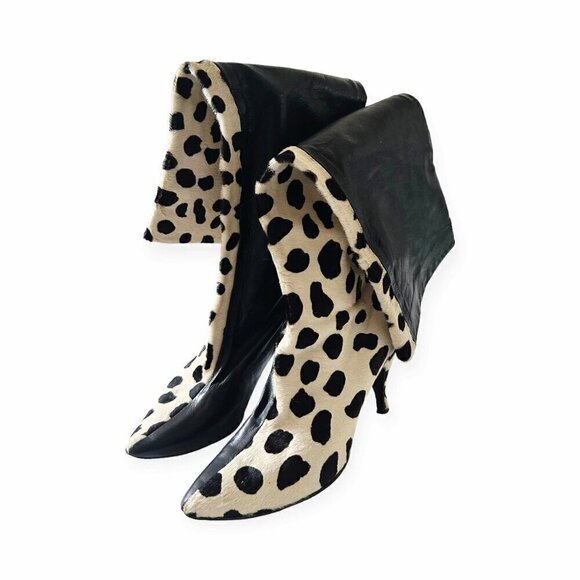 Vintage Rare Herbert Levine Dalmatian‎ print Cow Fur with Black Leather boots - Picture 5 of 15